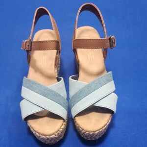 Toms Light Blue and Tan Espadrille Sandals